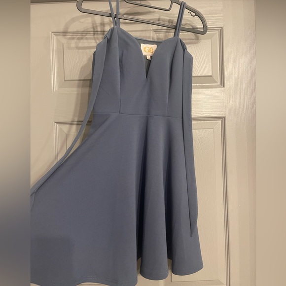 Gianni Bini GB Slate Blue Sweetheart Plunge Skater Dress with Tie Straps - Picture 5 of 6